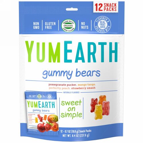 YumEarth, グミベアー、詰め合わせの風味、12袋入り、各0.7 oz (19.8 g) (Discontinued Item)