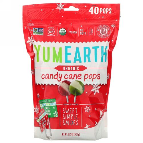 YumEarth, オーガニック、キャンディーケインポップス、ワイルドペパーミント、40個、247.6 g（8.73 oz） (Discontinued Item)
