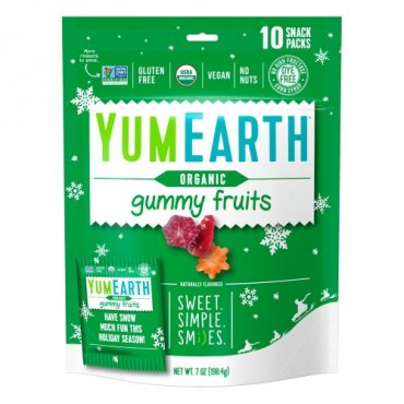 YumEarth, オーガニック、グミフルーツ、パーフェクトリーピーチ、ベリーベリーチェリー、ストロベリースマッシュ、10スナックパック、各19.8 g (Discontinued Item)
