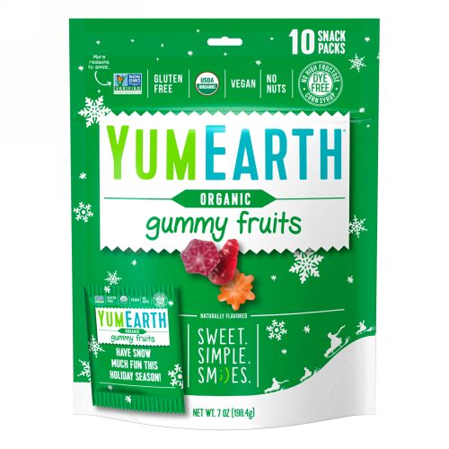 YumEarth, オーガニック、グミフルーツ、パーフェクトリーピーチ、ベリーベリーチェリー、ストロベリースマッシュ、10スナックパック、各19.8 g (Discontinued Item)