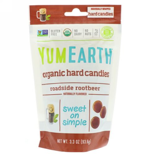 YumEarth, オーガニックハードキャンディー、ロードサイド・ルートビア、3.3 oz (93.6 g) (Discontinued Item)