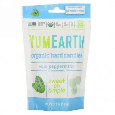 YumEarth, オーガニック ハード キャンディー、ワイルド ペパーミント、3.3 oz (93.6 g)