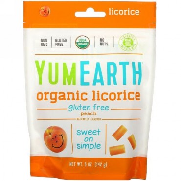 YumEarth, やらかく食べれるグルテンフリーのピーチリコリスとヤム、5 oz (140 g)