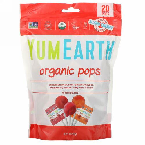YumEarth, オーガニックポップス、風味各種、20本、4.2 oz (119.1 g)