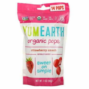YumEarth, オレンジストロペリーポップス、ストロベリースマッシュ、14ポップス、 3 oz (85 g)