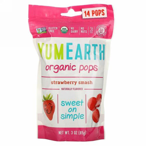 YumEarth, オレンジストロペリーポップス、ストロベリースマッシュ、14ポップス、 3 oz (85 g)