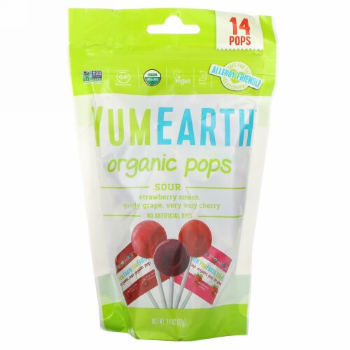 YumEarth, オーガニック、サワーポップス、 様々なフレーバー、14ポップ、3オンス (85 g)