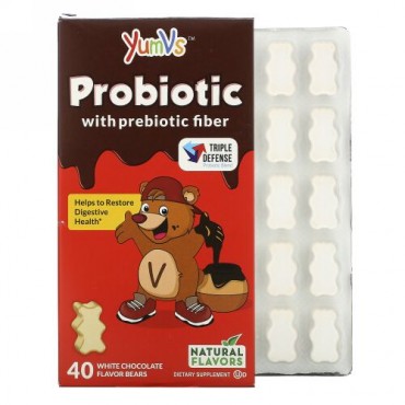 YumV's, プロバイオティック + プレバイオティック 繊維, ホワイトチョコレート味, 40 ベア
