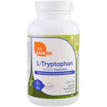 Zahler, L-トリプトファン、精製L-トリプトファン、500mg、60カプセル