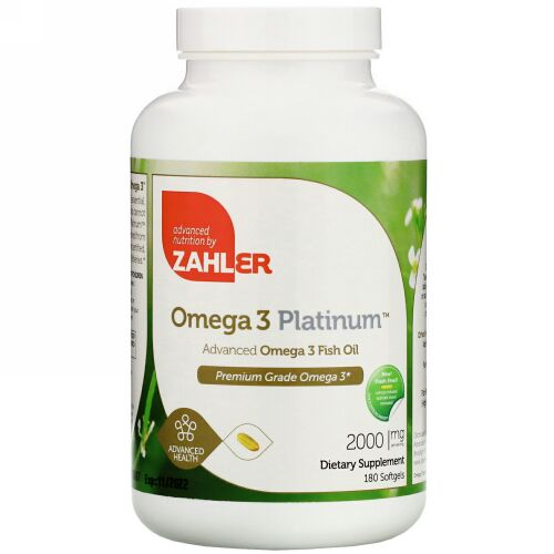 Zahler, Omega 3 Platinum, Advanced Omega 3 Fish Oil, 2,000 mg, 180 Softgels