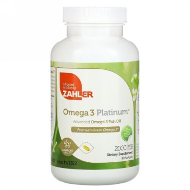 Zahler, Omega 3 Platinum, Advanced Omega 3 Fish Oil, 2,000 mg, 90 Softgels