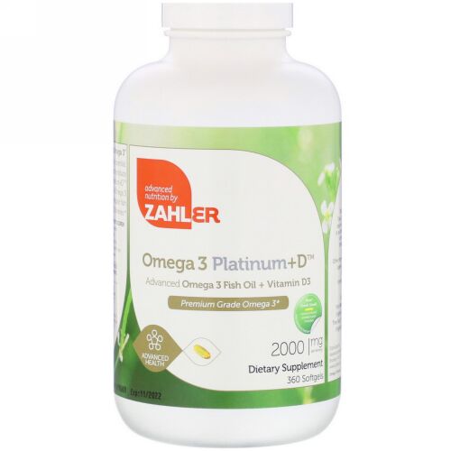 Zahler, Omega 3 Platinum+D, Advanced Omega 3 Fish Oil + Vitamin D3, 2,000 mg, 360 Softgels (Discontinued Item)