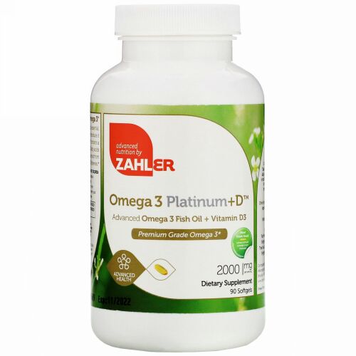 Zahler, Omega 3 Platinum+D, Advanced Omega 3 with Vitamin D3, 2,000 mg, 90 Softgels