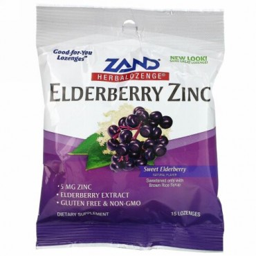 Zand, Elderberry Zinc、Herbalozenge、甘いエルダーベリー、トローチ15粒
