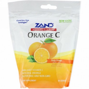 Zand, ハーブトローチ、オレンジC、刺激的なオレンジ、80個 (Discontinued Item)