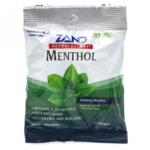 Zand, メントール、Herbalozenge、心休まるメントール、メンソールのトローチ 15粒