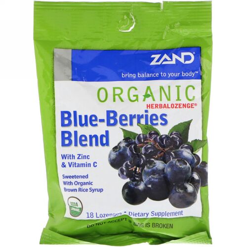 Zand, オーガニックハーブ薬用キャンディー、ブルーベリーブレンド、18粒入り