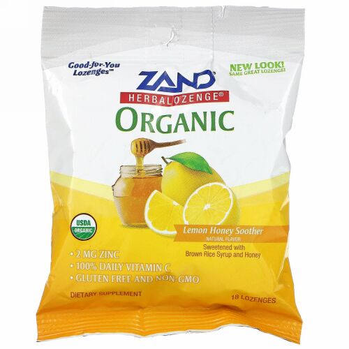 Zand, オーガニック・ハーブトローチ、レモンとハチミツで緩和、18個