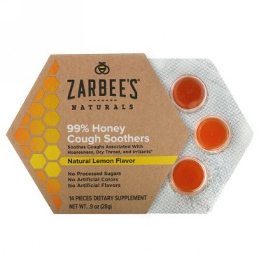 Zarbee's, 99％ハチミツ・咳の癒し、天然レモン味、14個