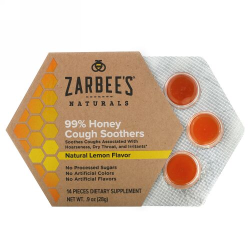 Zarbee's, 99％ハチミツ・咳の癒し、天然レモン味、14個