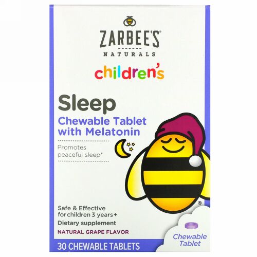 Zarbee's, 幼児用、メラトニン睡眠サプリメント、天然ブドウ風味、3歳以上の幼児向け、チュアブルタブレット30粒