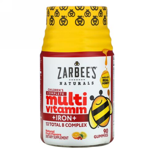 Zarbee's, 子供用完全マルチビタミン + 鉄分、天然フルーツフレーバー、90グミ