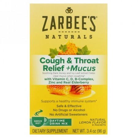 Zarbee's, 咳・痰・喉のリリーフ、昼用ドリンクミックス、天然レモン味、6袋、各3.4 oz (96 g)