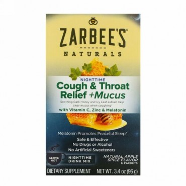 Zarbee's, 咳・痰・喉のリリーフ、夜用ドリンクミックス、天然アップルスパイス味、6袋、各3.4 oz (96 g)