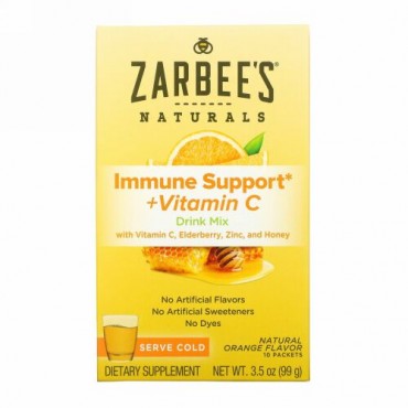 Zarbee's, 免疫サポート＆ビタミンCドリンクミックス、天然オレンジ味、10袋、各3.5 oz (99 g)