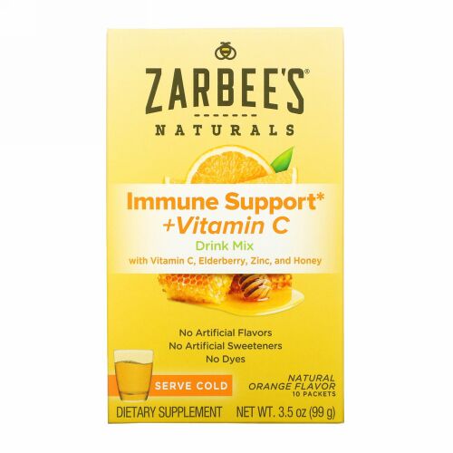 Zarbee's, 免疫サポート＆ビタミンCドリンクミックス、天然オレンジ味、10袋、各3.5 oz (99 g)