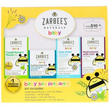 Zarbee's, Naturals, Baby Bee Prepared Kit, Cough Syrup + Mucus, Soothing Chest Rub, Gripe Water, Multivitamin with Iron, 7.5 fl oz (Discontinued Item)