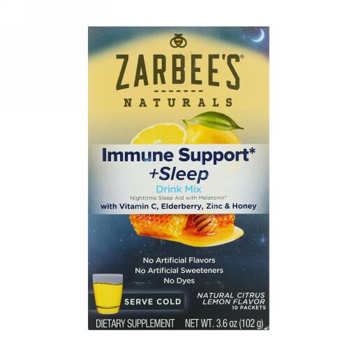 Zarbee's, Naturals, Immune Support & Sleep Drink Mix, Natural Lemon Citrus Flavor , 10 Packets, 3.6 oz (102 g)