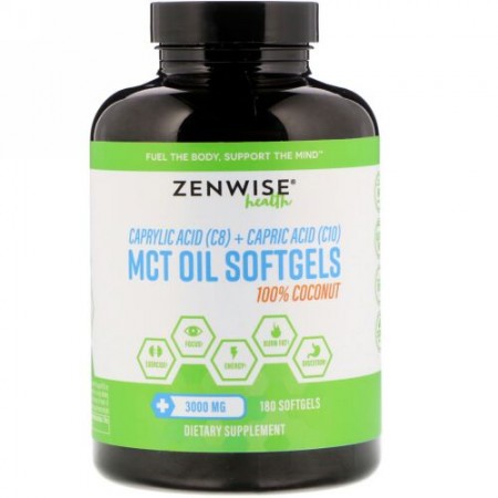 Zenwise Health, 100% Coconut MCT Oil, 3,000 mg, 180 Softgels (Discontinued Item)