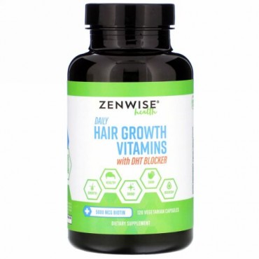 Zenwise Health, DHTブロッカー配合の毎日の育毛用ビタミン、ベジカプセル120粒