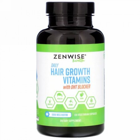Zenwise Health, DHTブロッカー配合の毎日の育毛用ビタミン、ベジカプセル120粒