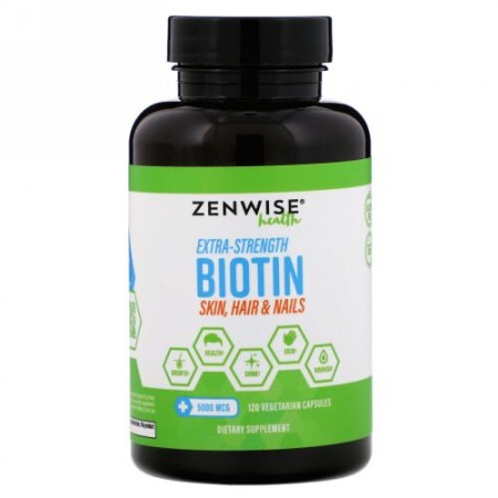 Zenwise Health, Extra-Strength Biotin, 5,000 mcg, 120 Vegetarian Capsules (Discontinued Item)