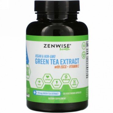 Zenwise Health, EGCG配合緑茶エキス+ビタミンC、植物性カプセル120粒