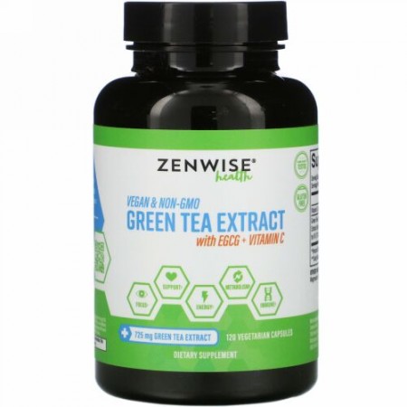 Zenwise Health, EGCG配合緑茶エキス+ビタミンC、植物性カプセル120粒