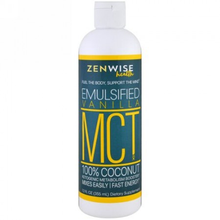 Zenwise Health, MCT Oil, 100% Coconut, Emulsified Vanilla , 12 fl oz (355 ml) (Discontinued Item)