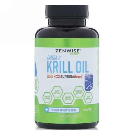 Zenwise Health, オメガ3、スパーバブースト入りオキアミ油、ソフトジェル60個 (Discontinued Item)
