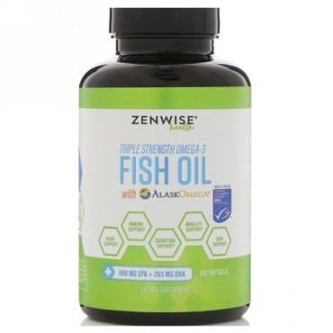 Zenwise Health, トリプルストレングス・オメガ3・フィッシュオイル（アラスクオメガ配合）、ソフトジェル120個 (Discontinued Item)
