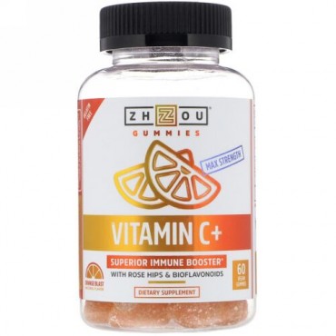 Zhou Nutrition, 最強ビタミンC +スーペリア免疫ブースター、オレンジブラスト、ビーガングミ60粒 (Discontinued Item)