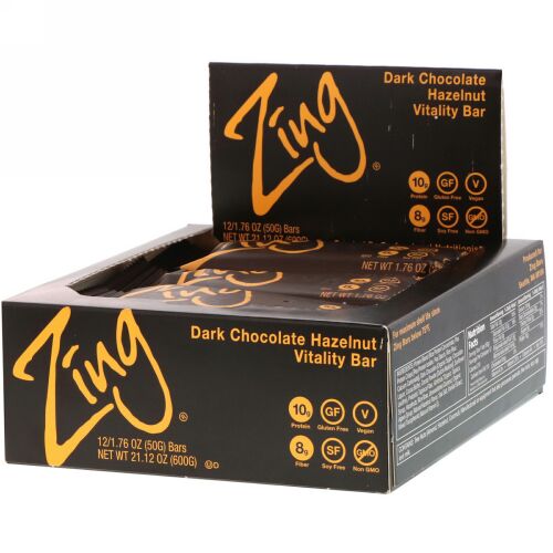 Zing Bars, Vitality Bar, Dark Chocolate Hazelnut, 12 Bars, 1.76 oz (50 g) Each (Discontinued Item)