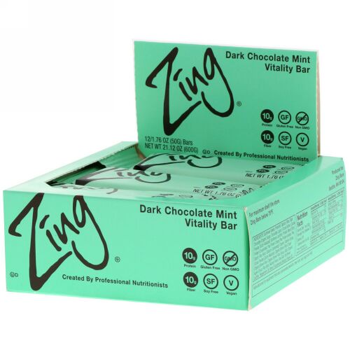 Zing Bars, Vitality Bar, Dark Chocolate Mint, 12 Bars, 1.76 oz (50 g) Each (Discontinued Item)