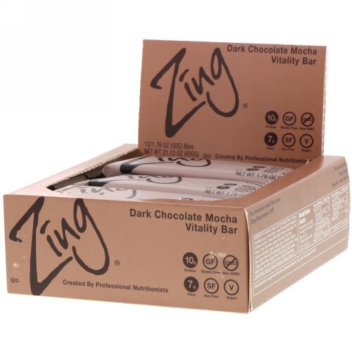 Zing Bars, Vitality Bar, Dark Chocolate Mocha, 12 Bars, 1.76 oz (50 g) Each (Discontinued Item)