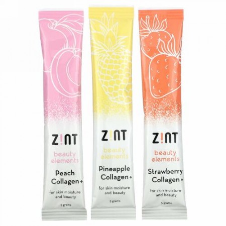 Zint, スイートコラーゲン+ ストロベリー、パイナップル、ピーチ、個別パック、各5 g