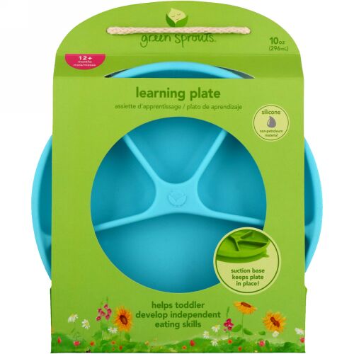 i play Inc., グリーンスプラウツ、訓練用プレート、アクア、12ヶ月以上向け、プレート1枚、296ml（10 oz） (Discontinued Item)