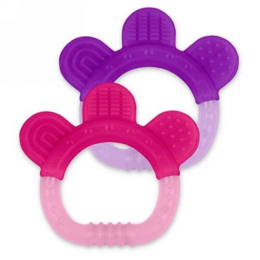 i play Inc., Green Sprouts, Silicone Teether, 3+ Months, Pink & Purple Set, 2 Pack (Discontinued Item)