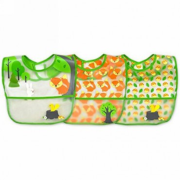i play Inc., Green Sprouts, Wipe-Off Bib, 9-18 Months, Green Fox Set, 3 Pack (Discontinued Item)